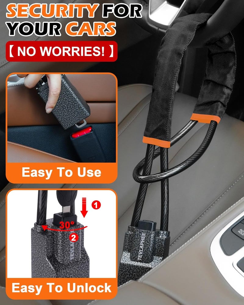 Tevlaphee Steering Wheel Lock Seat Belt Lock Universal Anti Theft Car Device Car Lock Car Theft Prevention with 3 Keys for Car Security Fit Most Vehicles Truck SUV Van(Black) - Image 4